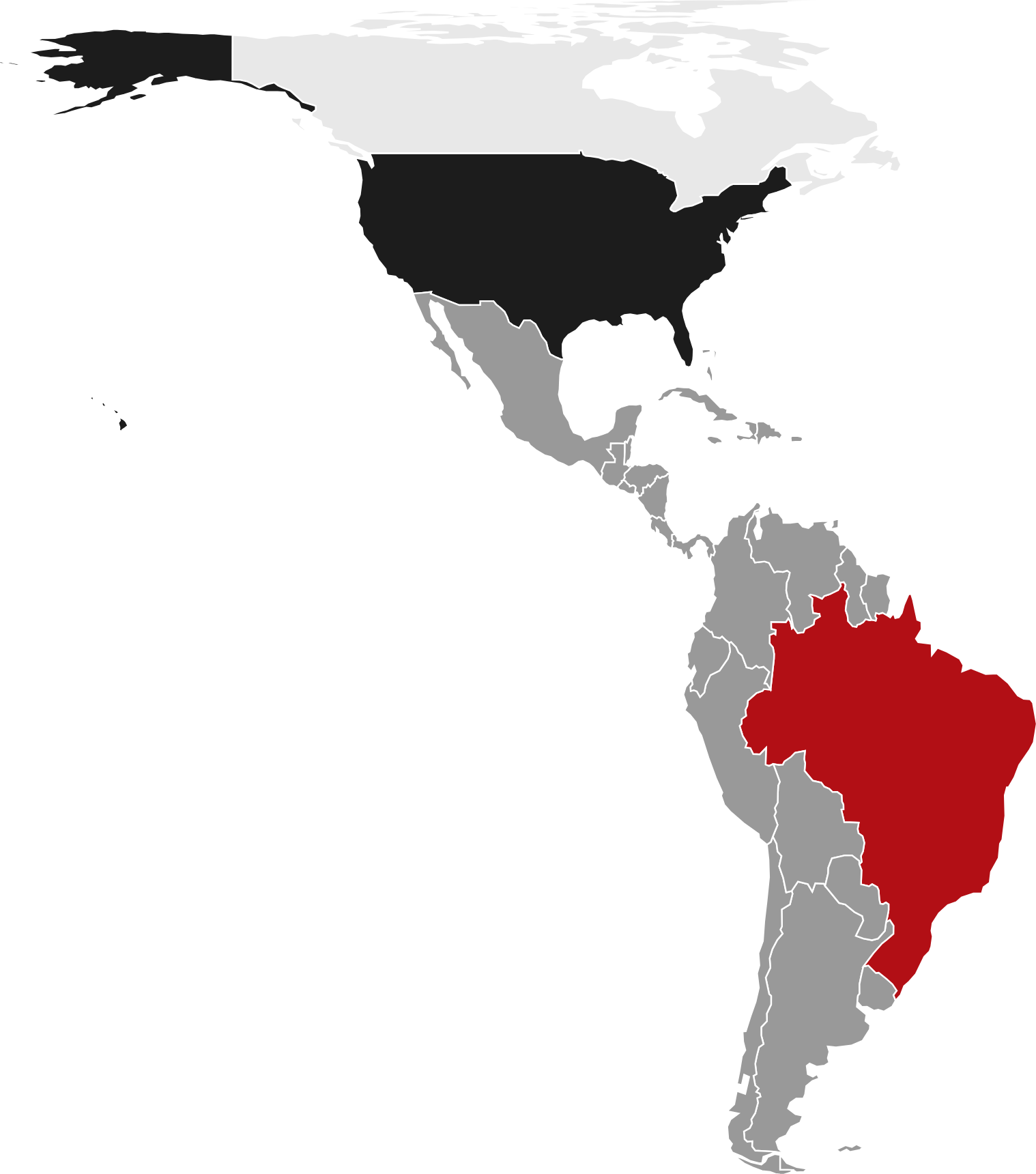 Map of the Americas highlighting Brazil, Latin America and the United States